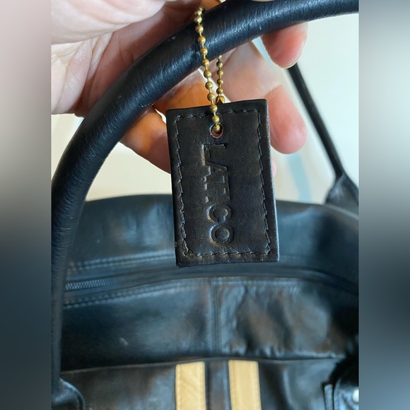 Latico Leather Black Barrel Duffle Bag Striped - Picture 11 of 12